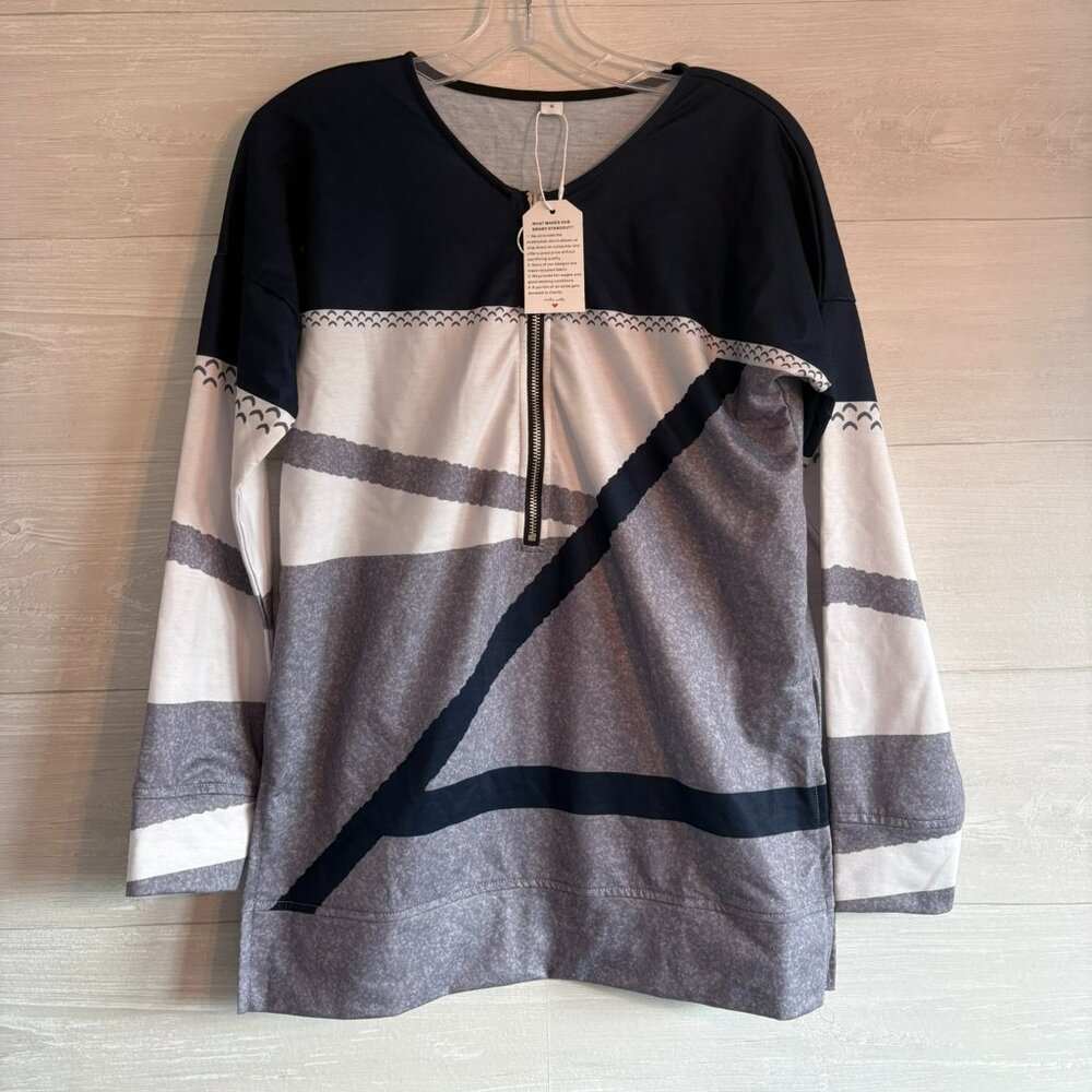 Polyester Long Sleeve Women Colorblock Zip Ladies Long Sleeve Casual Top